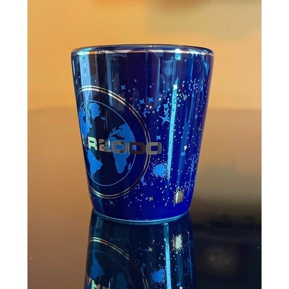 Vintage Y2K Shot Glass Barware - New Years 2000 Galaxy With Gold Trim Planet - Picture 2 of 3